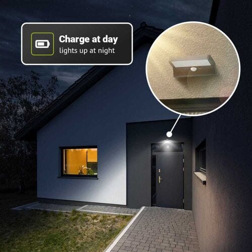 HOFTRONIC Set van 2 Macon - LED Solar Wandlampen - slim design - met PIR bewegingssensor  - Zwart -  Warm wit licht - 36 LEDs - IP44