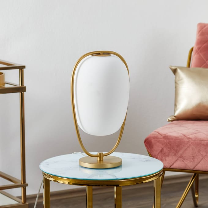 kdln tafellamp Lannà, wit/goud, hoogte 40 cm, glas