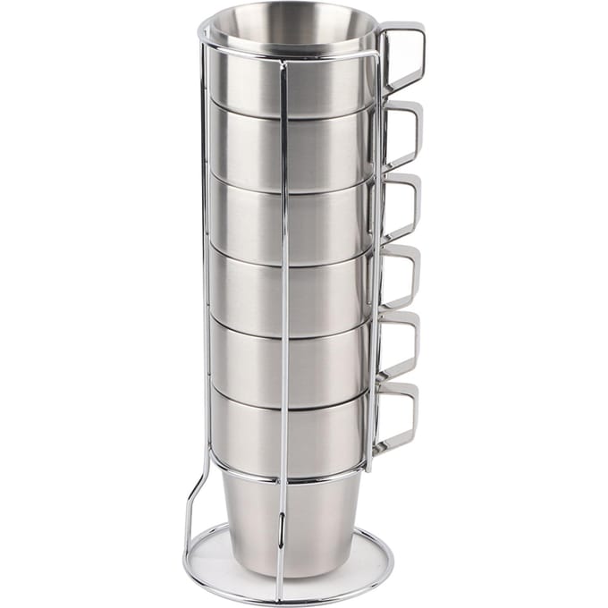 RVS Water Koffiekop Set Warmtegeïsoleerd Anti-Verbranding met Kopjeshouder Standaard white