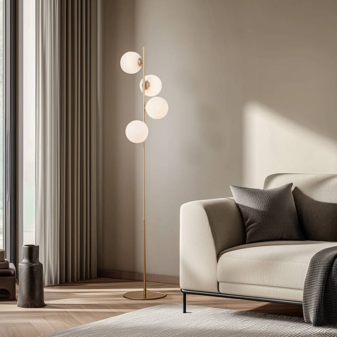 Lucande - vloerlamp - 4lichts - Glas, metaal - H: 160 cm - G9 - mat goud, wit