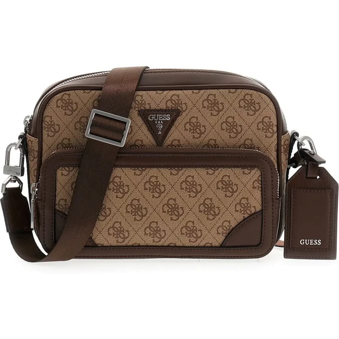 GUESS schoudertas Milano Crossbody Double Zip Bag Beige / Cognac bruine