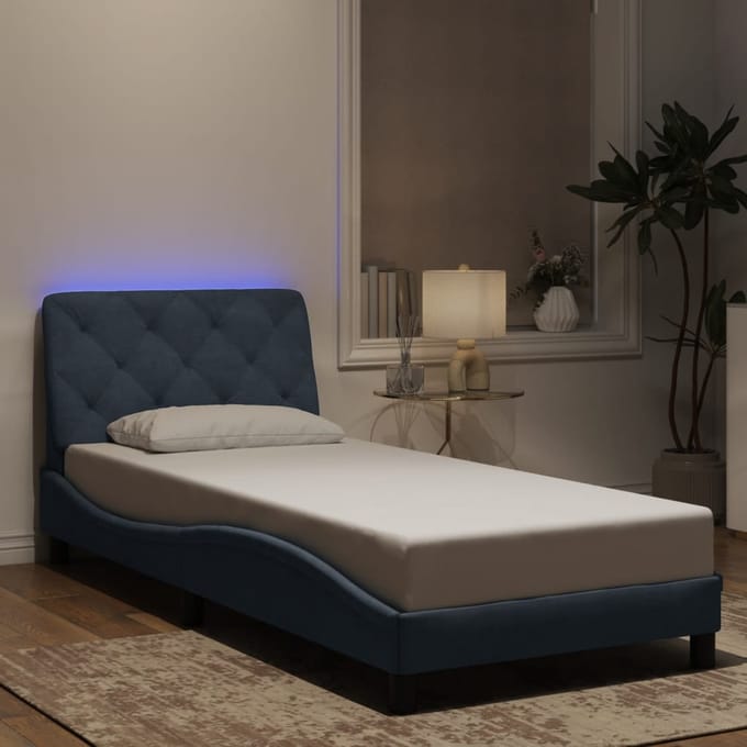 vidaXL - Bedframe - met - LED - zonder - matras - fluweel - donkergrijs - 90x190 - cm