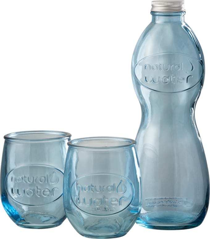 J-Line doos fles + 2 glazen - glas - lichtblauw