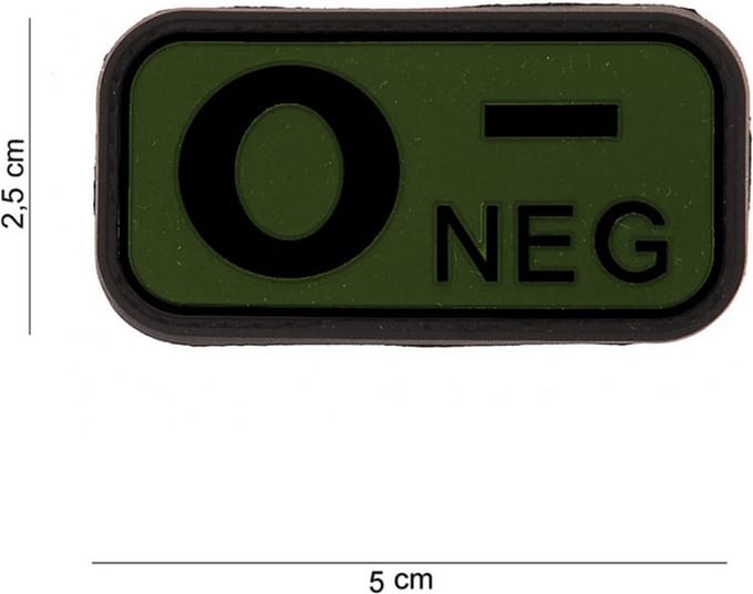 Embleem 3D PVC bloedgroep O- negatief groen