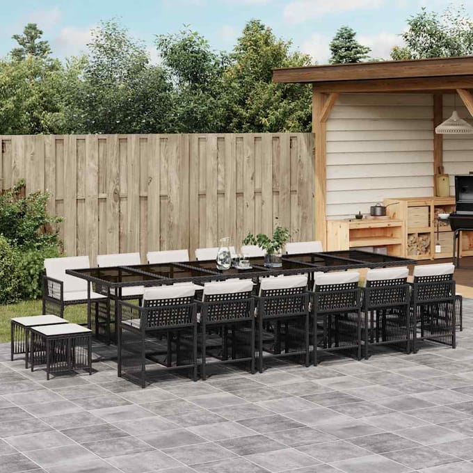 vidaXL - 17-delige - Tuinset - met - kussens - poly - rattan - zwart