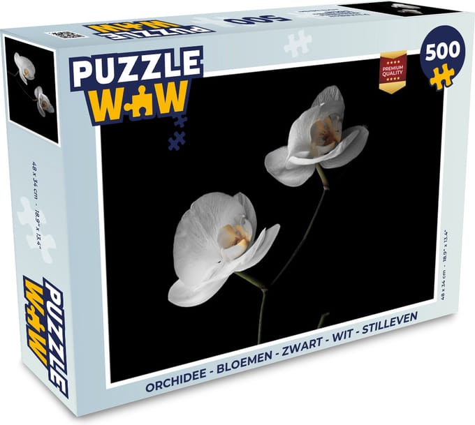 Puzzel Orchidee - Bloemen - Zwart - Wit - Stilleven - Legpuzzel - Puzzel 500 stukjes