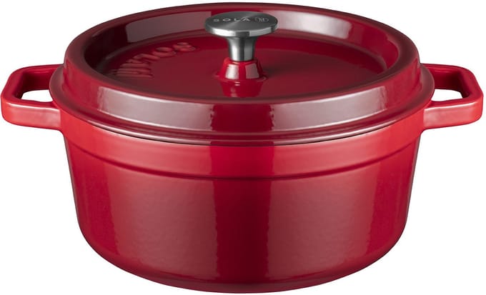 Sola Gietijzeren Braadpan Rood - Ø 24 cm - Inclusief deksel