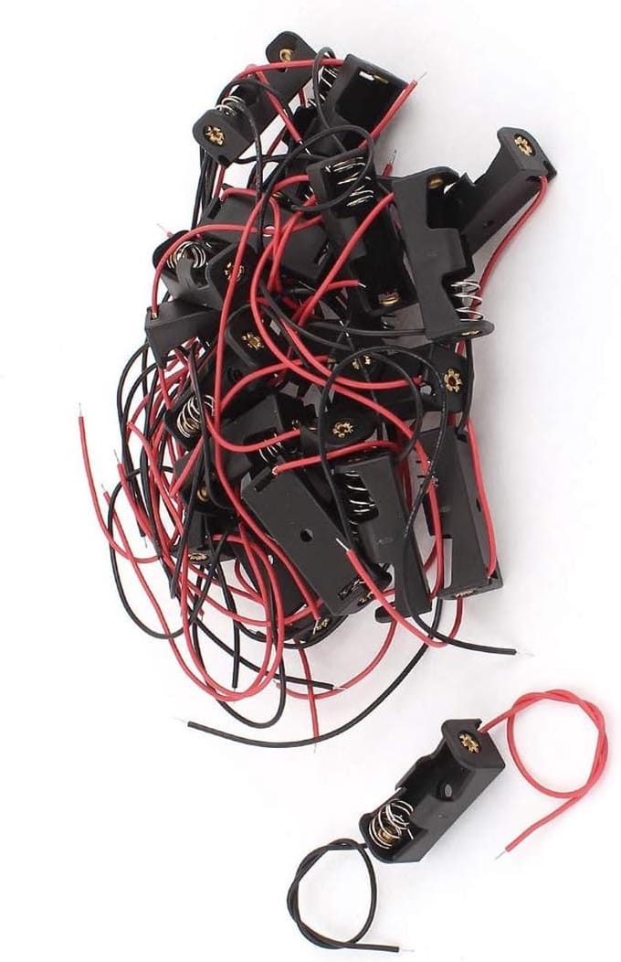 Batterijhouder - Celhouder - Elektronica Projecten - Met Draadconnector - 20 Stuks - Zwart