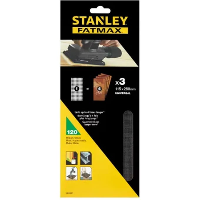 Stanley Schuurvel Fatmax Quickfit - K120 - Zwart - 115x280mm - 3 Stuks