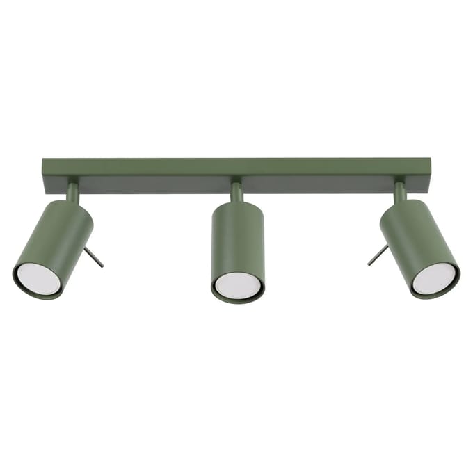 Plafondlamp RING 3L met 3 verstelbare spots in lijn - Sollux Lighting - IP20 - Olijfgroen staal behuizing - 45 x 6 x 17 cm - 3 x GU10 LED, exclusief lichtbron - 3 x 10 W - Moderne plafondlamp voor gang, hal en slaapkamer