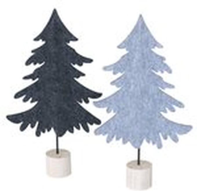 Boltze kerstboom decoratief, grijs vilt / hout. 40cm. Set van 2 stuks