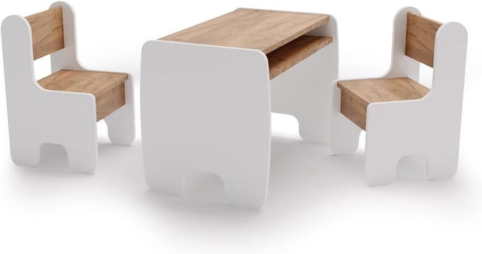 Kindertafel met 2 Stoelen - Activiteitentafel voor Kinderkamer - Wit met Gouden Eik Decor
