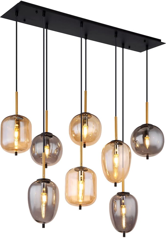 Globo - hanglamp - Blacky - zwart - glas - grote eettafellamp - E14 - 15345-8A