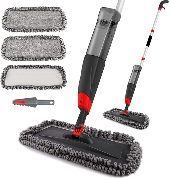 RONN® Dweil Met Spray - Dweil - Mop - Zwart - ‎43cm x 17cm x 135cm