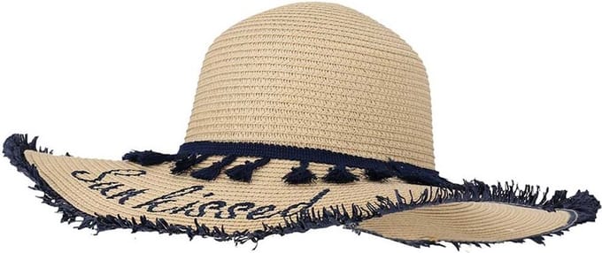 Strandhoed Zonnehoed Beige-Blauw. Maat: M