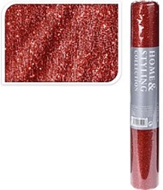 Decostof rood voor kerstbomen glitter 250 cm lengte - Loper