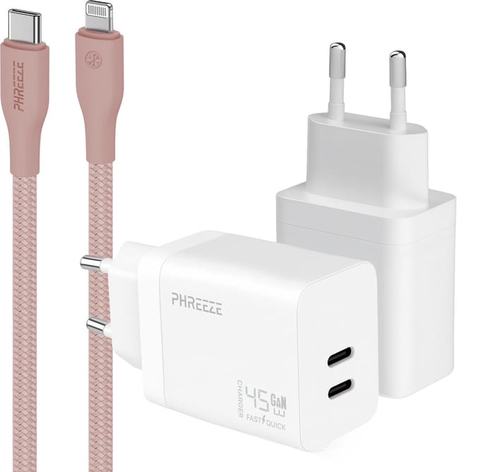 Phreeze usb C adapter geschikt voor iPhone en iPad met Lightning kabel roze - Snellader met kabel