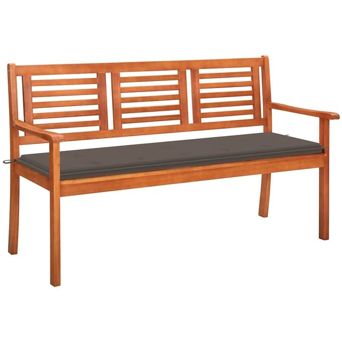 vidaXL - Tuinbank - 3-zits - met - kussen - 150 - cm - massief - eucalyptushout