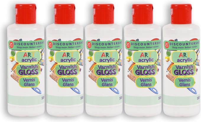 Discountershop Set van 5 Acrylvernis Glans Transparant | 100ml – Acrylvernis Waterbasis