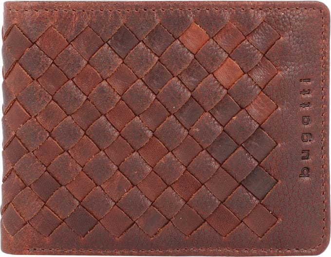 bugatti Leren Portemonnee Woven Small Wallet British Tan Bruine