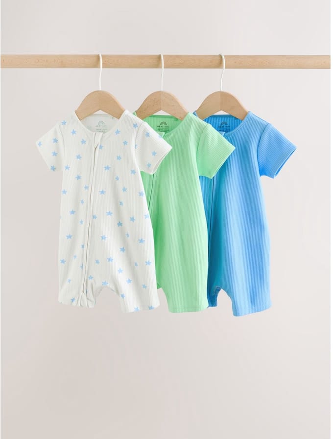Next - Jongens - Set van 3 babyrompertjes met tweewegritssluiting - Blauw