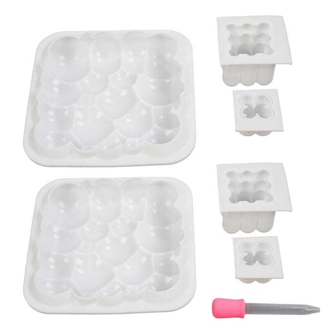 6 moules à savon en silicone Cube 3D Moules à savon réutilisables avec compte-gouttes pour bougies cire chocolat gâteau white