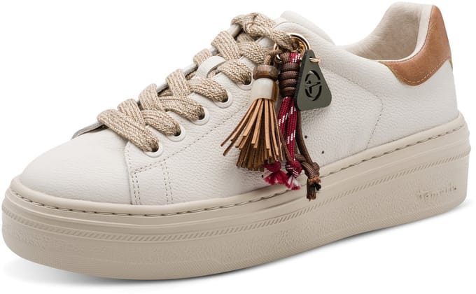 Tamaris dames leren sneaker 1-23775-47-430 dames veterschoen beige