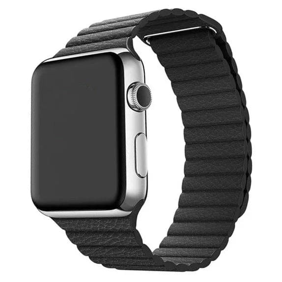 2+1 | Apple Watch Bandje - Leer - Ribbel - Zwart