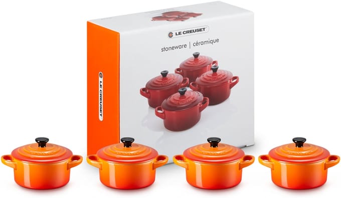 Le Creuset 4 mini braad-/stoofpannetjes 0,25L / 10cm Oranjerood