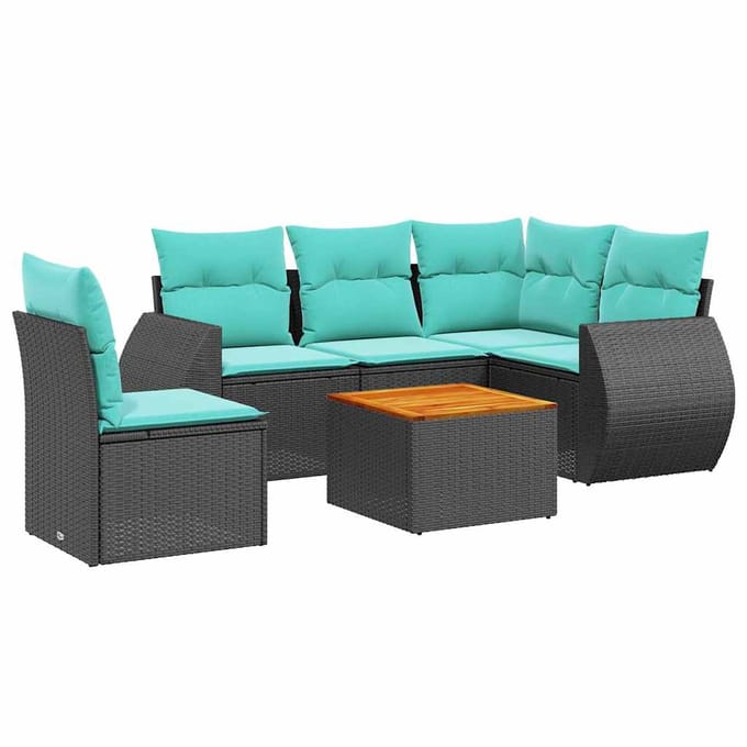vidaXL - 6-delige - tuinbankset - met - kussens - van - zwart - polyrotan
