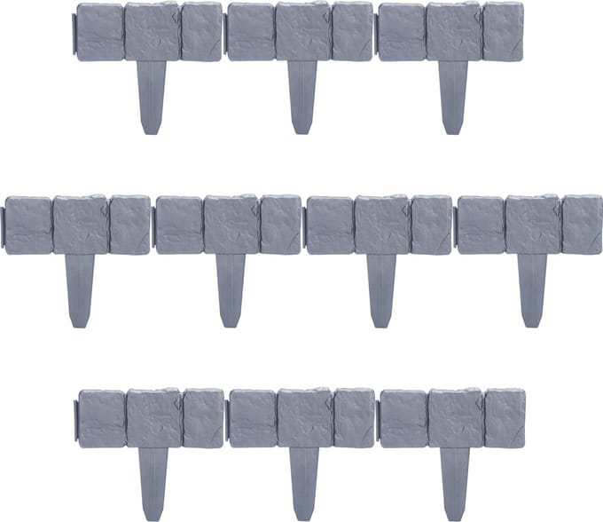 borderrand - set van 10 - kunststof - steenlook - 23 x 25 cm - grijs