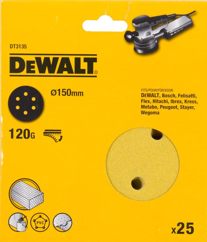 DeWALT DT3135 P120 Schuurschijf 150mm VE=25