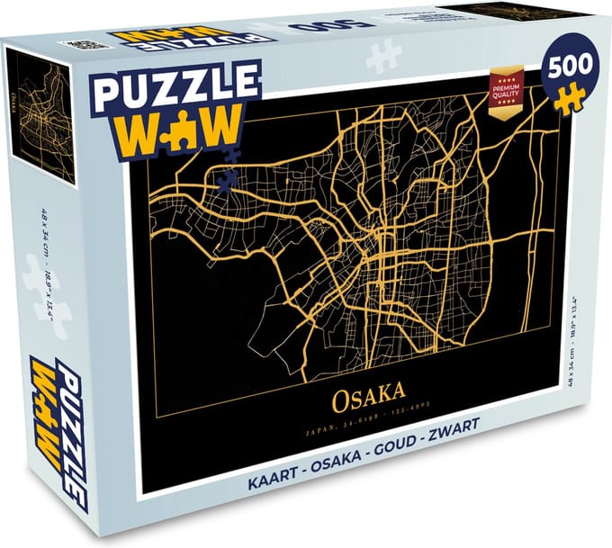 Puzzel Kaart - Osaka - Goud - Zwart - Legpuzzel - Puzzel 500 stukjes