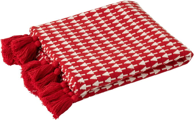 J-Line plaid Kerstbomen - katoen - kerstrood/wit