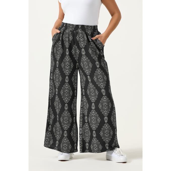 Yours Zwarte Getextureerde Broek Met Paisleyprint Size 50-52