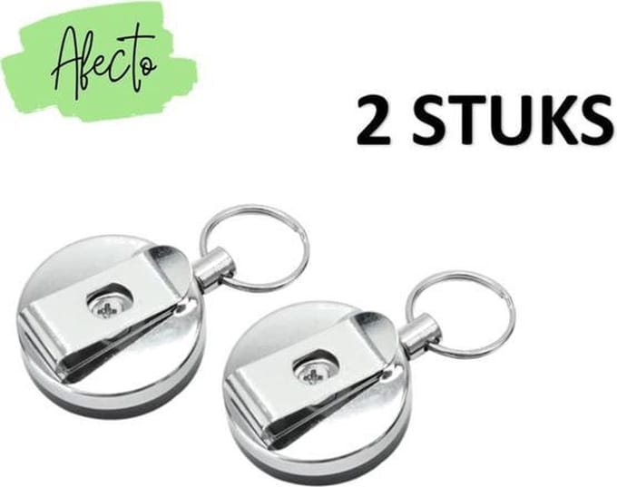 2 STUKS AFECTO + 2 extra TREKKOORD VOOR SLEUTELS| PASJES ETC.| METAAL | SLEUTELHANGER | SLEUTELHOUDER