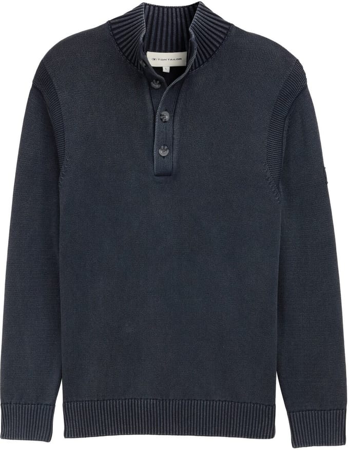 Tom Tailor - Troyer gebreide trui in gewassen katoenlook - Maat L - sky captain blue