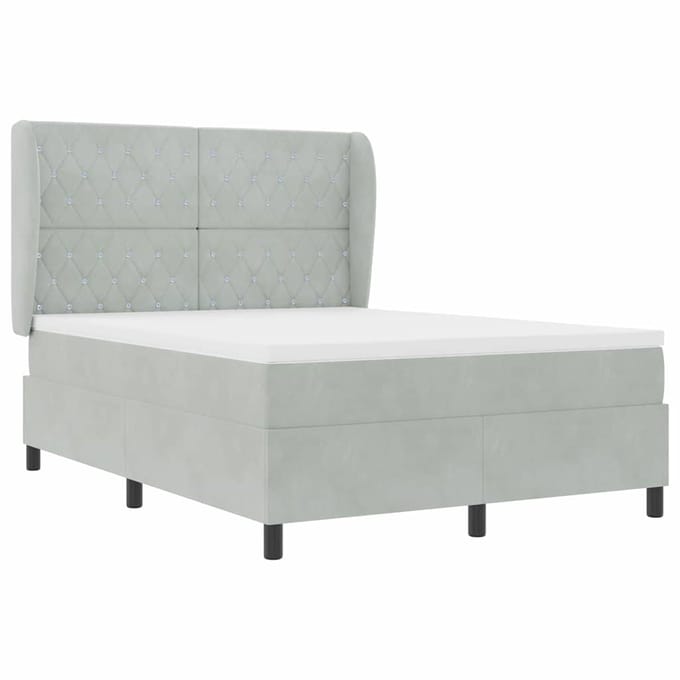 vidaXL - Boxspring - bed - met - hoofdeinde - Lichtgrijs - 190 - x - 140 - cm - Fluweel