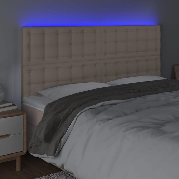 vidaXL - Hoofdbord - LED - 200x5x118/128 - cm - kunstleer - cappuccinokleurig