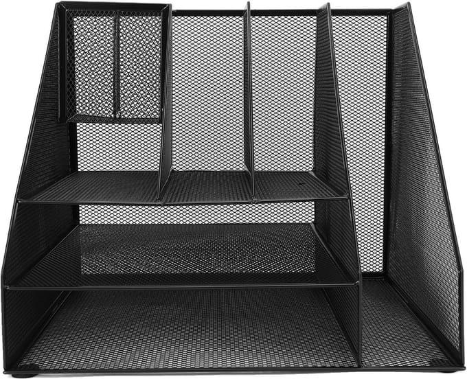 Bureau Organizer - Documentenhouder Stapelaar - Thuiswerk Flexplek - 3 Laags Ontwerp - 32x27x27cm - Zwart
