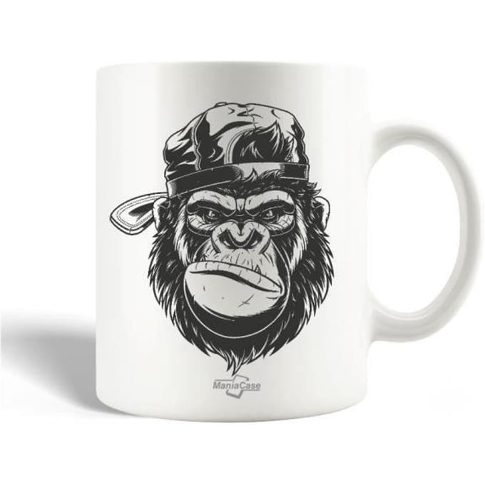 Mug en Céramique - MANIACASE - Gorille avec Chapeau - 30cl - Compatible Lave-Vaisselle - Blanc