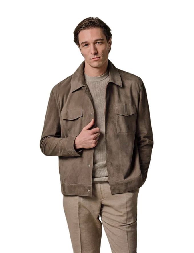 Overshirt Profuomo bruin leer dubbele borstzak
