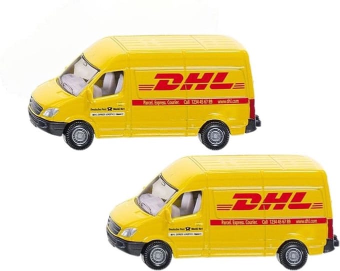 Siku DHL bezorg busje - 2x stuks - modelauto - 8 cm - Mercedes - speelgoed auto/wagens
