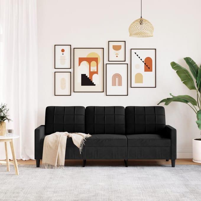 Vidaxl Bank 3-Persoons, Zwart, 180 Cm, Bekleed met Fluweel