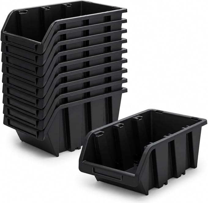 Omgoods - Stacking Boxen voor Werkplaats (Set van 10) - Zwart