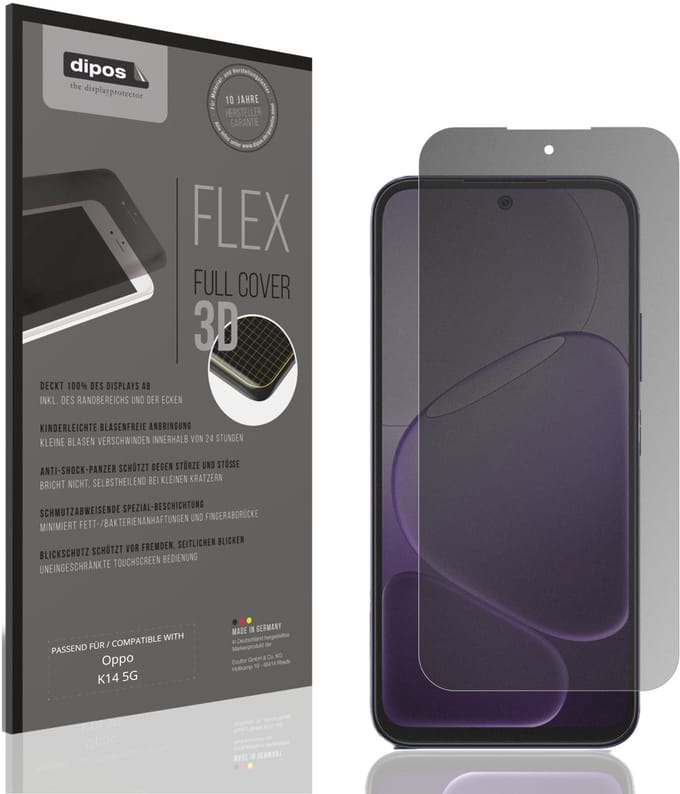 dipos FLEX – Matte Privacy Screenprotector geschikt voor Oppo K14 5G | Volledige Schermbescherming | Case-Friendly