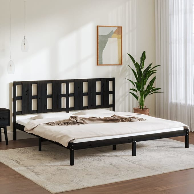vidaXL - Bedframe - massief - grenenhout - zwart - 200x200 - cm