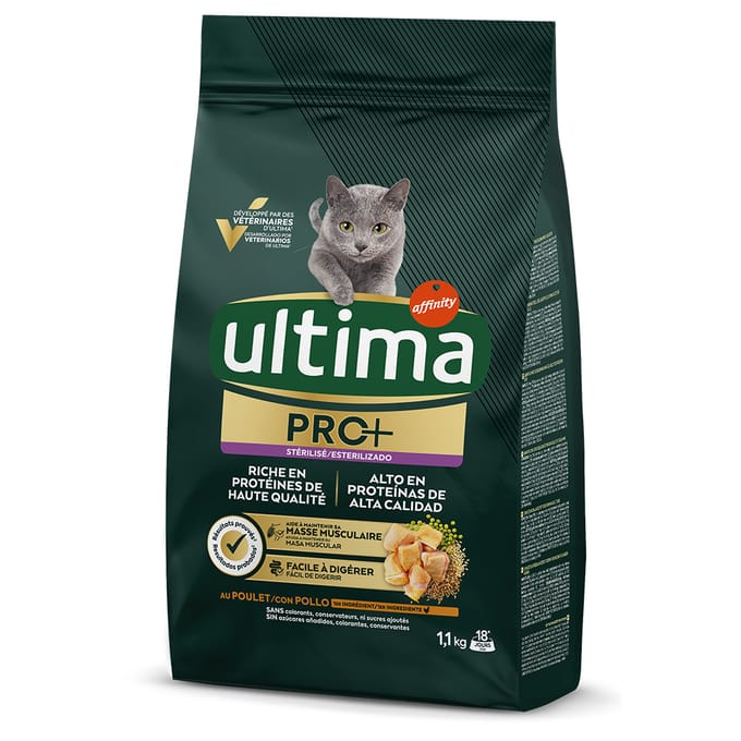 2x 1,1 kg Ultima Cat PRO+ Sterilized zalm kattenvoer droog