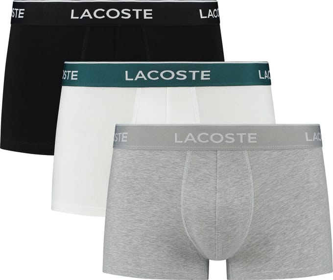 Lacoste Heren 3-pack Trunk - Zwart/Grijs/Wit/Blauw - Maat M