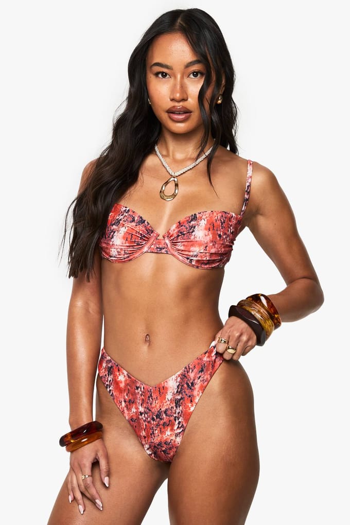 boohoo Dames Premium abstracte print ondergezilte balconette bikini top | Oranje | Maat: 42